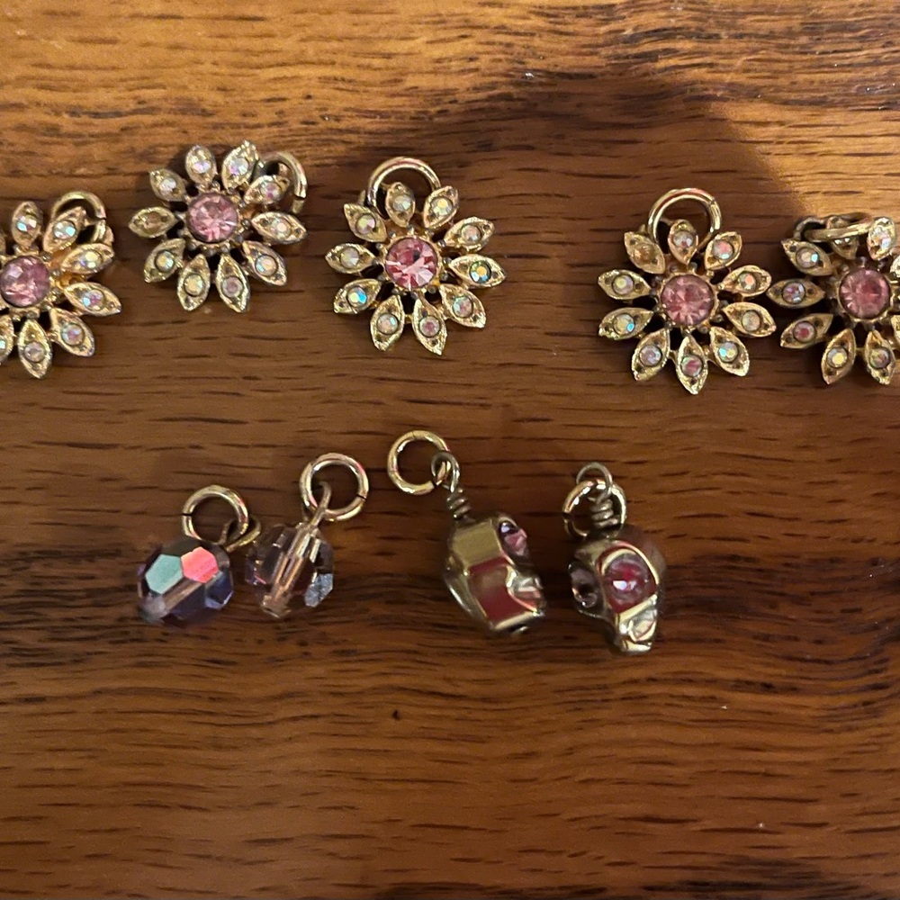 Vintage R.J. Graziano Signed Pink Flower Rhinestone Charm Lot-8